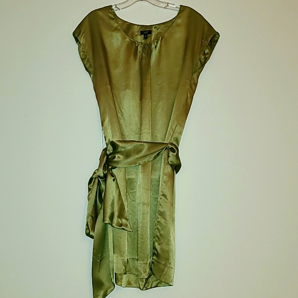 Talbots 100% silk olive green dress